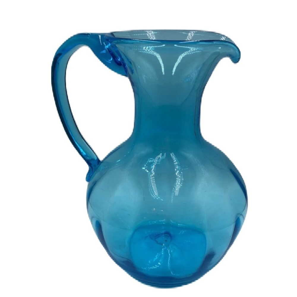 Blue Glass Pitcher Handblown Beverage Entertaining Drinkware Serveware